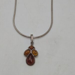Vintage Butterscotch Baltic Amber Sterling Silver 925 Pendant Cross Chain